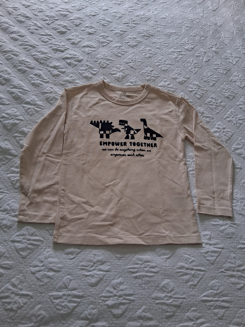 H&M Kids Boys Beige Empower Together Dinosaur Print Long-Sleeve Sweater Tee 6X-7